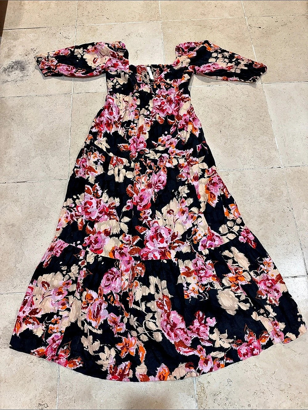 Anthropologie Floral Maxi Dress in Black & Pink Size Small